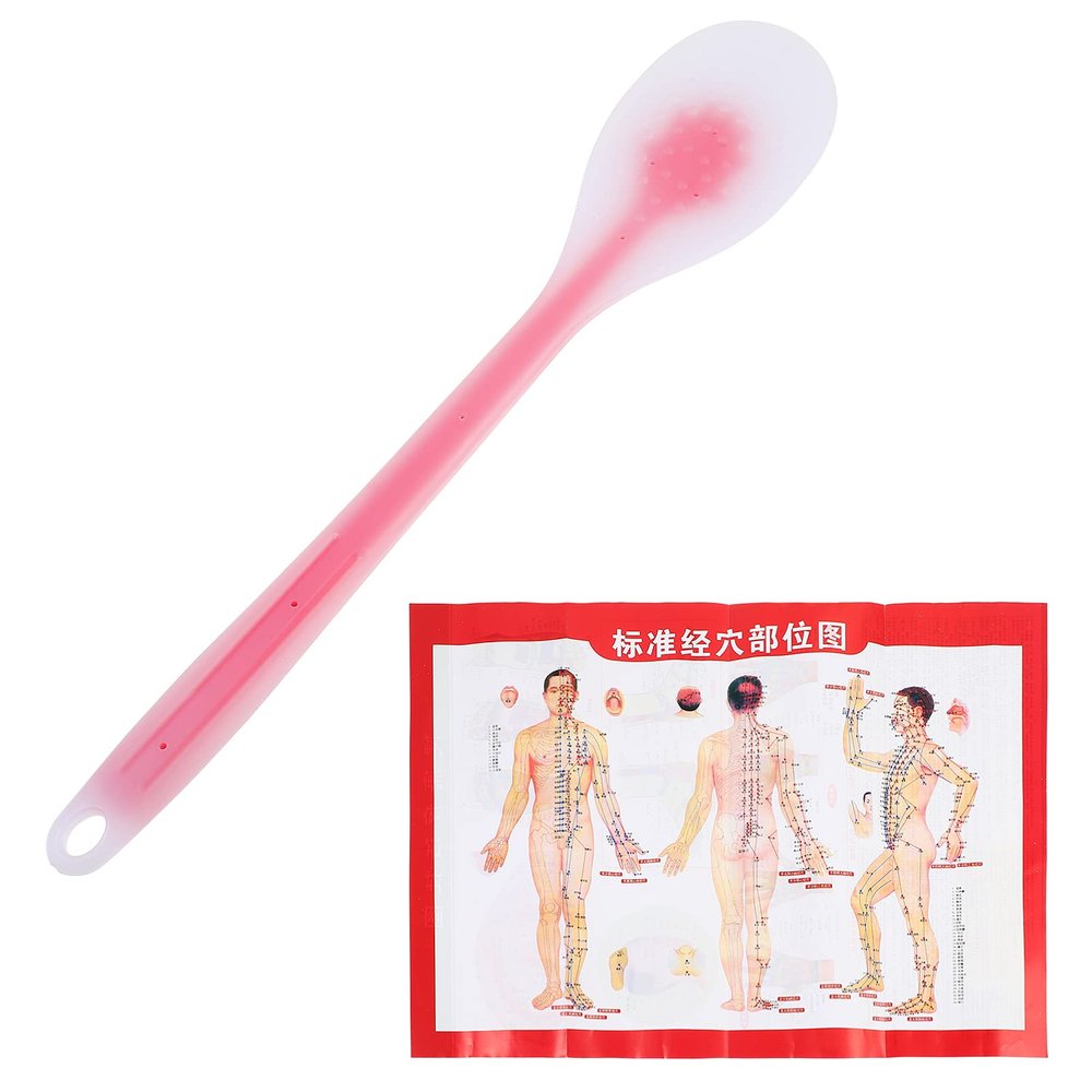 KOMBIUDA Silicone Pat Massage Tool 38cm Extended Red Body Beating Stick with Meridian Acupoint Chart for Full-Body Therapy and Relaxation
