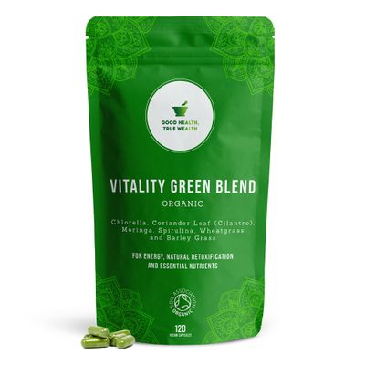 Organic Super Greens Capsules | Ultimate Green Blend of 6 Super Greens & Superfood Powder | 120 Capsules | Removes Toxins & Boost Energy | Gluten-Free, Vegan & Soil Association Certified