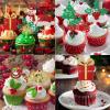 60Pcs Merry Christmas Cupcake Toppers, Glitter Christmas Eve Xmas Cupcake Picks Christmas Tree Cupcake Toppers for Christmas Theme New Year Holiday Party Cake Decorations,Mix Style view 4