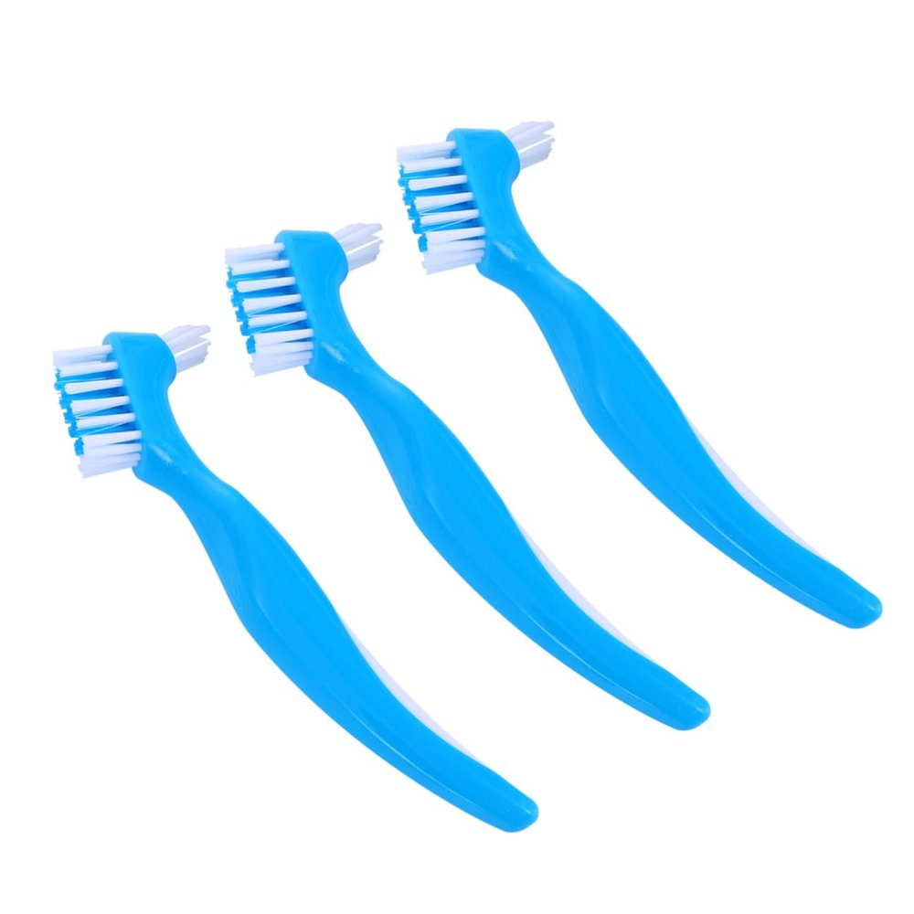 Healvian 3pcs Denture Toothbrush Double Sided Brush Head Denture Care Brush False Teeth Cleaner for Home Use Cleaning