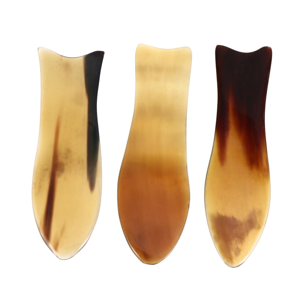 Healvian Ox Horn Gua Sha Scraping Board 3pcs Set, Natural Buffalo Horn Massage Plates for Acupressure and Circulation Therapy, Facial and Body Scraping Tool for Wellness and Relaxation