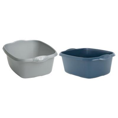 TENLITE Combo Colour Of High Grade Plastic Rectangular Washing Up Bowl with Integral Handle 12 Litre Capacity 39 x 32 x 16cm Kitchen Basin Sink Tidy Organiser For Home & Kitchen - (Silver, Navy)