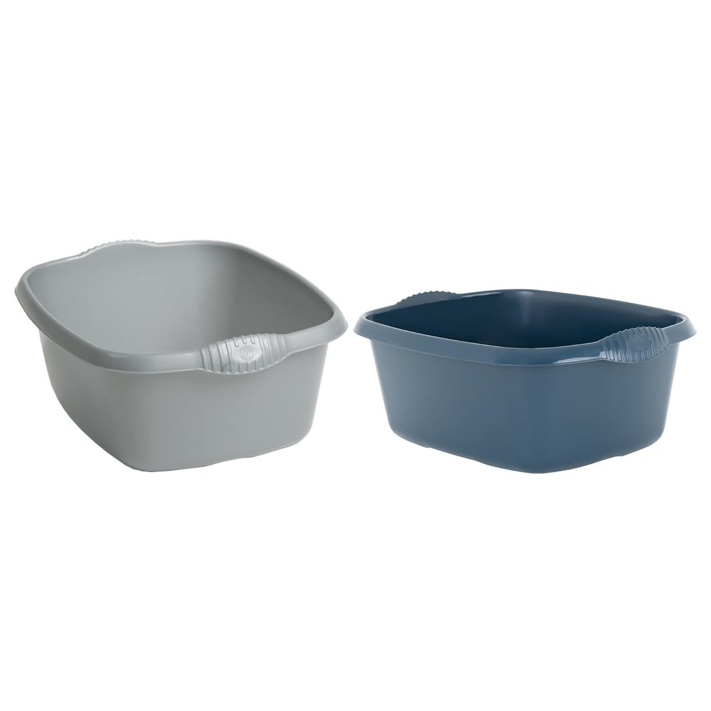 TENLITE Combo Colour Of High Grade Plastic Rectangular Washing Up Bowl with Integral Handle 12 Litre Capacity 39 x 32 x 16cm Kitchen Basin Sink Tidy Organiser For Home & Kitchen - (Silver, Navy)