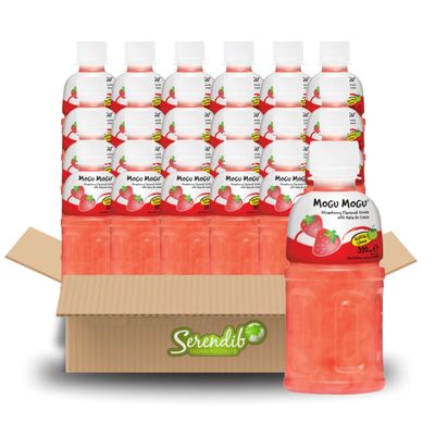 Mogu Mogu Nata De Coco Drink Jelly Texture Fun Refreshment 320ml (Pack of 24, Strawberry Flavoured)