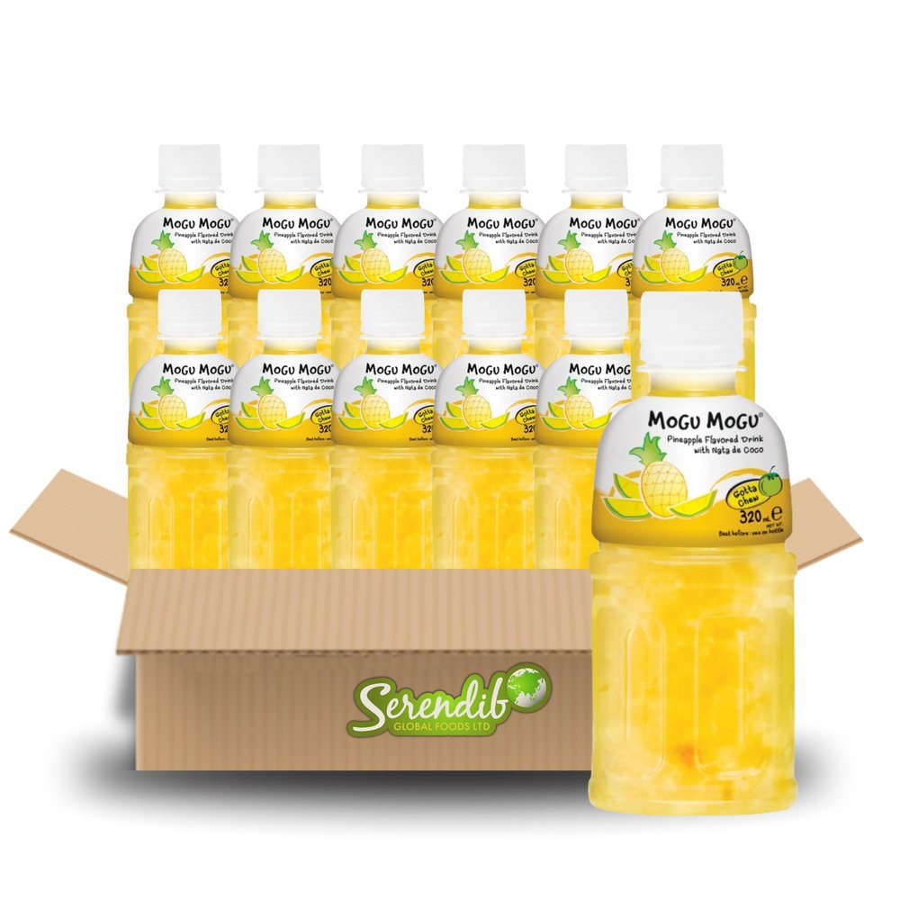 Mogu Mogu Nata De Coco Drink Jelly Texture Fun Refreshment 320ml (Pack of 12, Pineapple Flavoured)