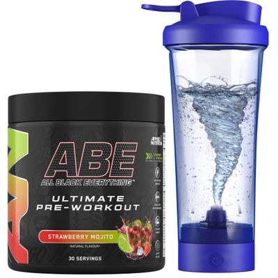 Applied Nutrition Bundle ABE Pre Workout 375g + Electric Shaker | All Black Everything Pre Workout Powder, Energy Drink, Physical Performance, Creatine, Beta Alanine, Caffeine (Strawberry Mojito)