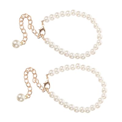 JEWEDECO Pearl Chain Ankle Straps for Shoes, Decorative Shoe Strap for High Heels, Detachable Metal Buckle Design, Elegant Slip-proof Heel Accessory, 2pcs