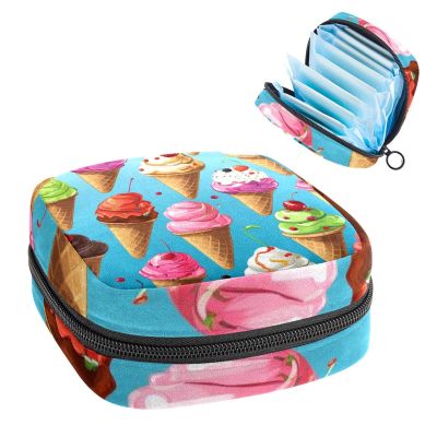 Period Kit Bag for Girls Women Ladies, Ice Cream-757 Sanitary Napkin Disposal Bags, Large Capacity Zipper Menstrual Pad Pouch