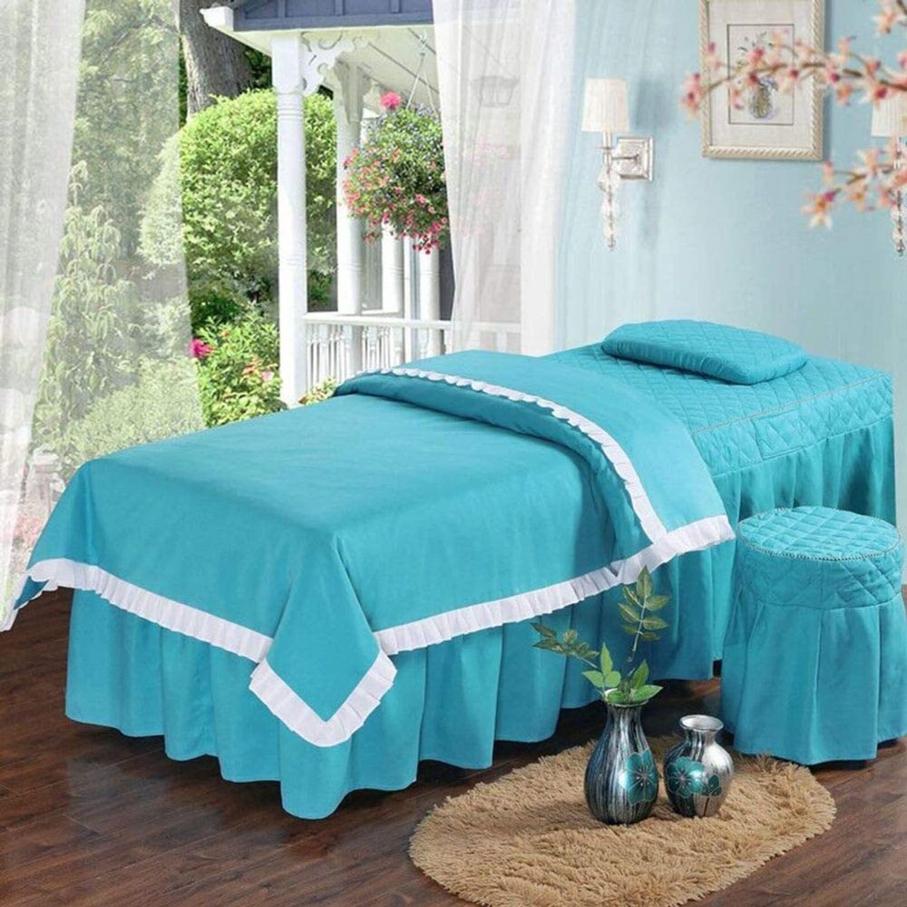 4 Piece Massage Table Sheet Sets Beauty Bed Cover Breathable Massage Beds Skirt Pillowcase Spa Bedspread With Face Rest Hole