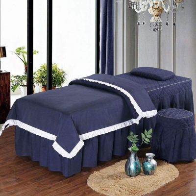 4 Piece Massage Table Sheet Sets Beauty Bed Cover Breathable Massage Beds Skirt Pillowcase Spa Bedspread With Face Rest Hole