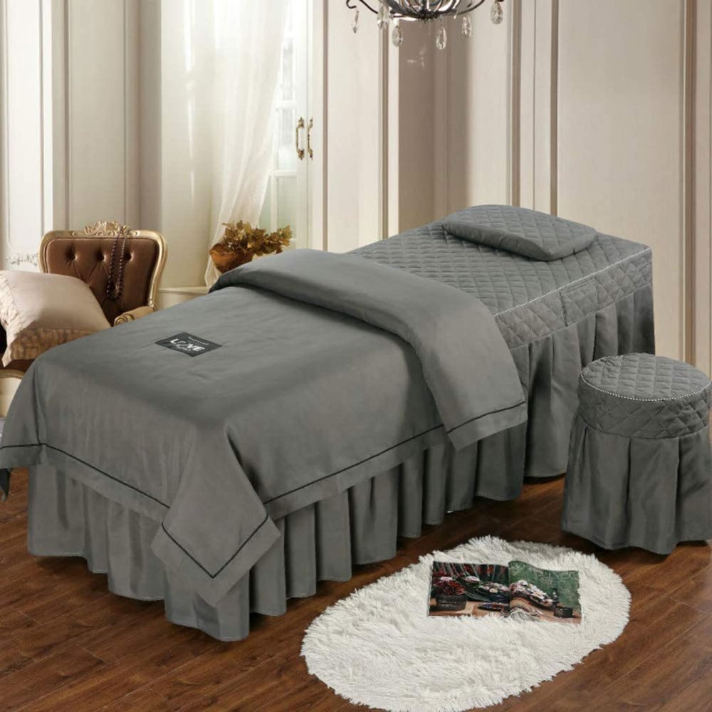 4 Piece Massage Table Sheet Sets Beauty Bed Cover Breathable Massage Beds Skirt Pillowcase Spa Bedspread With Face Rest Hole