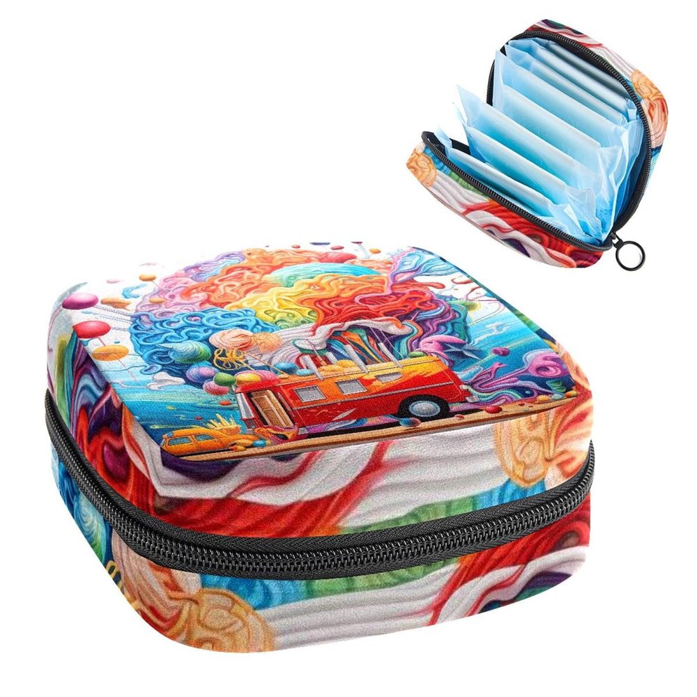 Brain and Bus-370 First Period Kit for Girls, Tampon Pantyliners Menstrual Purse, Nursing Pad Holder with Zipper, Sanitary Collect Napkin Bag Organizer