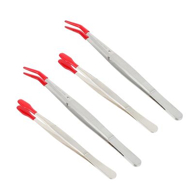WOONEKY 4pcs Stamp Tweezers Precision Elbow Tweezers Wide Tip for Jewelry Lab Use