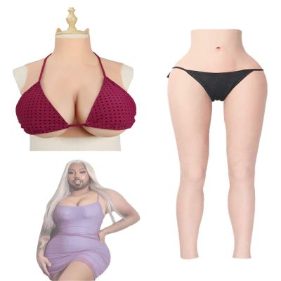 XRSMOU Silicone Breastplate, Artificial Skin, Cross-dressing Silicone Fake Vagina Pants for Transgender Queen Role Play, Set Of 2 (#04 D cup Cotton)