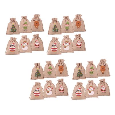 Beatifufu 24pcs Christmas Burlap Bag Set Advent Calendar Bags for Xmas Countdown for Christmas Party Decor and Presents