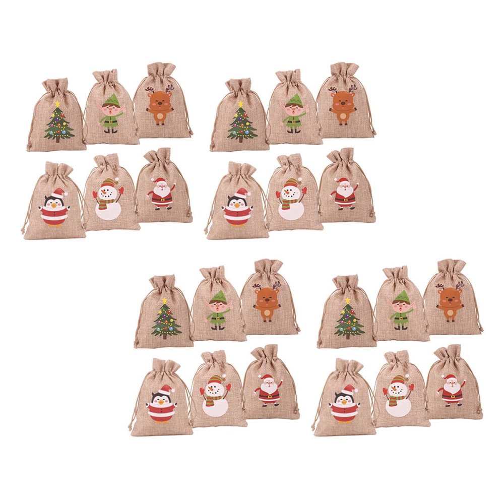 Beatifufu 24pcs Christmas Burlap Bag Set Advent Calendar Bags for Xmas Countdown for Christmas Party Decor and Presents
