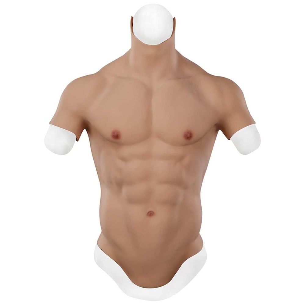 XRSMOU Fake Muscle Chest, Realistic Male Costume Chest, Half-length Fake Muscle Vest, Realistic Fake Abdominal Muscles (Natural S)