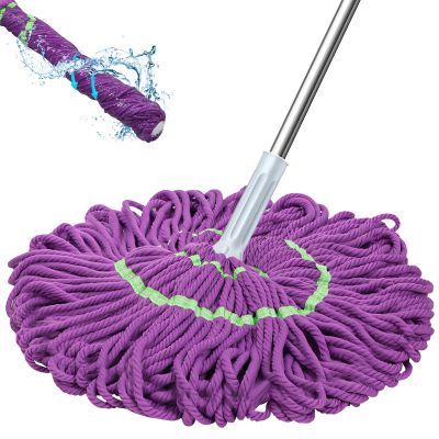 2-in-1 Dehydrated Mop, Floor Mop with Wring Function, Long Handle Mop for Floor Cleaning, Self-Wring Mop, Wet Dry Use Mop for Flooring and Tiles (Purple)