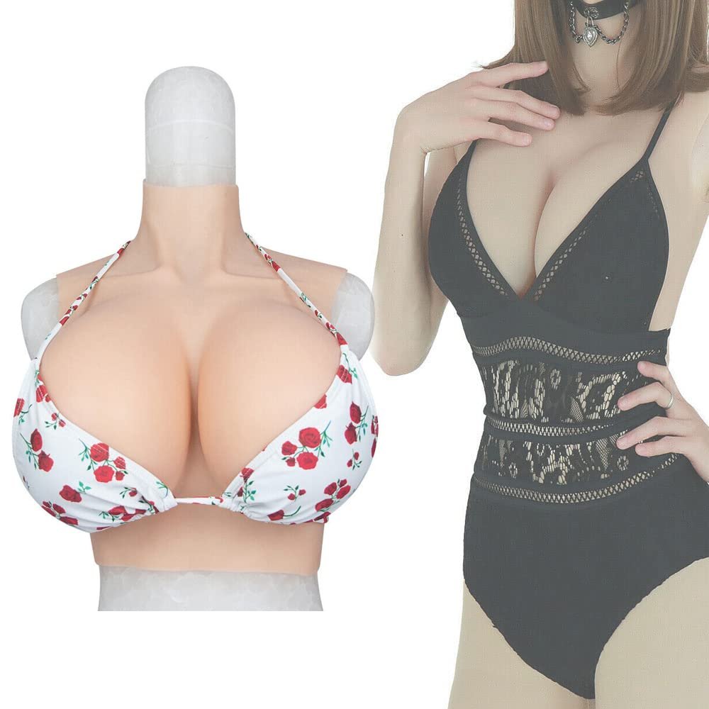 XRSMOU Silicone Breast Armor, H Cup Silicone Breasts, Realistic Fake Breasts for Drag Queens, Role Play (#3 Cotton Filler)