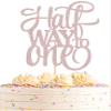 AHAORAY Half Way To One Cake Topper - Rose Gold Glitter 6 Months Birthday Decorations Supplies - Half Birthday Decorations Baby Girl, for Baby Shower/Gender Reveal Party/Baby Party Photo Booth Props view 1