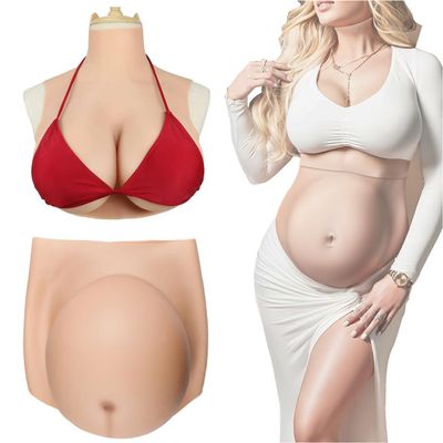 XRSMOU Silicone Pregnancy Belly Band Fake Breasts, G Cup Cotton Filling, Artificial Simulation Skin Inflatable and Adjustable,for Cosplay Crossdressers (#01 M belly)