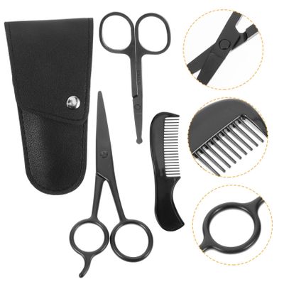 HAPINARY Beard Care Kit Scissors Mustache Trimming Shears Comb Storage Bag for Barbershop Home Travel