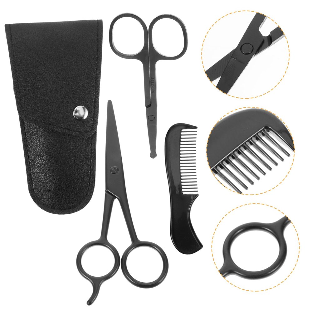 HAPINARY Beard Care Kit Scissors Mustache Trimming Shears Comb Storage Bag for Barbershop Home Travel