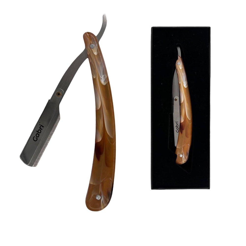 Gabri Folding Cut Throat Razor Authentic - Premium Barber Straight Razor for Men's Shaving - Single Blade Razor (Classic (Marble Effect))