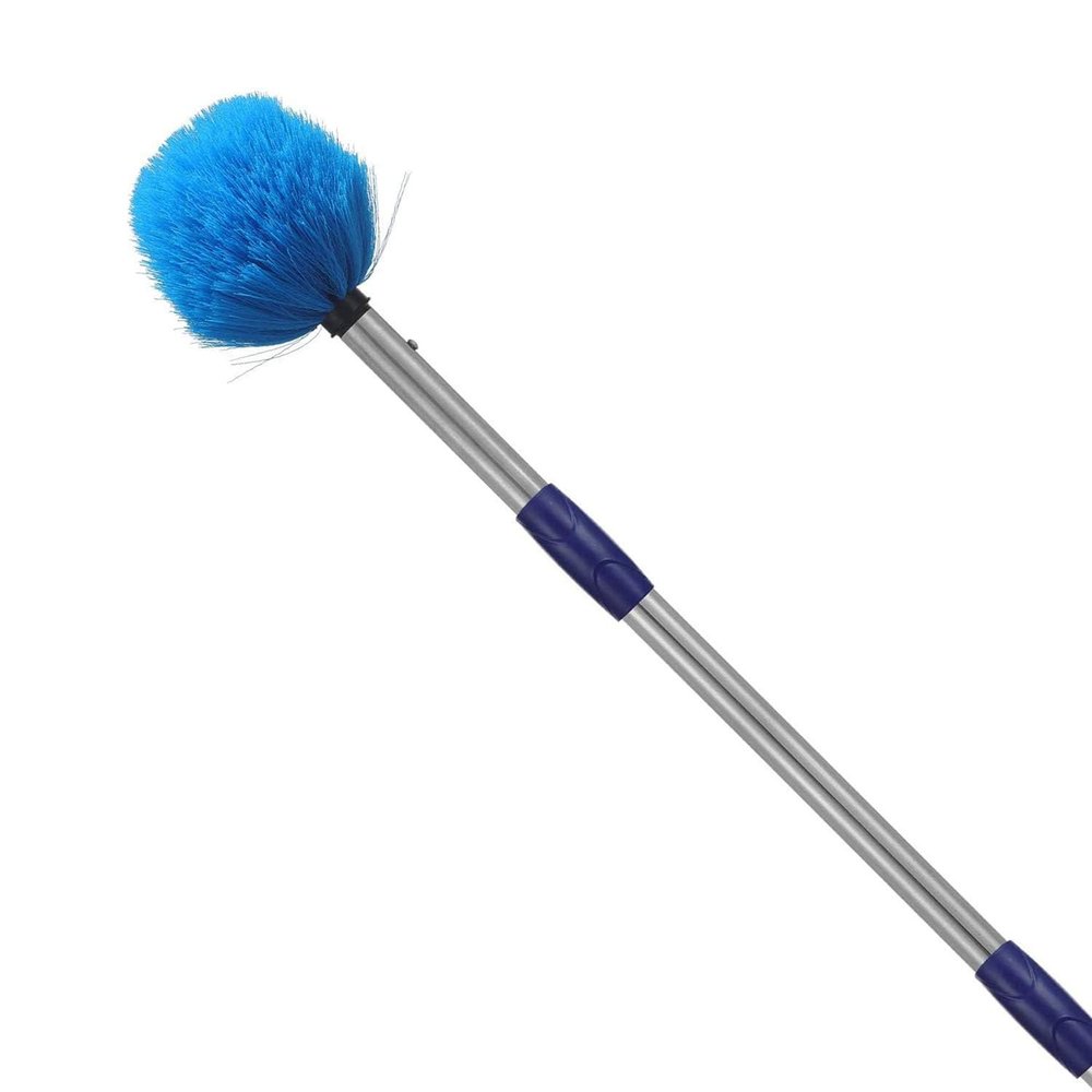 Cobweb Duster with Pole, 10ft Stainless Steel Pole Cobweb Brush with Medium-Stiff Bristles for Walls Beams Shelves Iight Fixtures and Window Screens