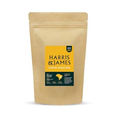 Harris & James Brazil Santos Roasted Coffee Beans 227g, Ideal for Bean to Cup Machine or Filter Coffee Machine, Light Acidity, Medium Body & Well Balanced From 100% Arabica Beans (Medium Roast)