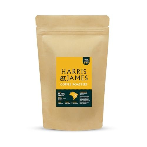 Harris & James Brazil Santos Roasted Coffee Beans 227g, Ideal for Bean to Cup Machine or Filter Coffee Machine, Light Acidity, Medium Body & Well Balanced From 100% Arabica Beans (Medium Roast)