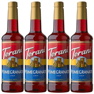 Torani Pomegranate Syrup Gift Set (4 x 750ml) - Premium Cane Sugar Syrup Flavouring for Sodas, Iced Tea & Cocktails - Sweet & Tart Fruit Taste, Vegetarian-Friendly