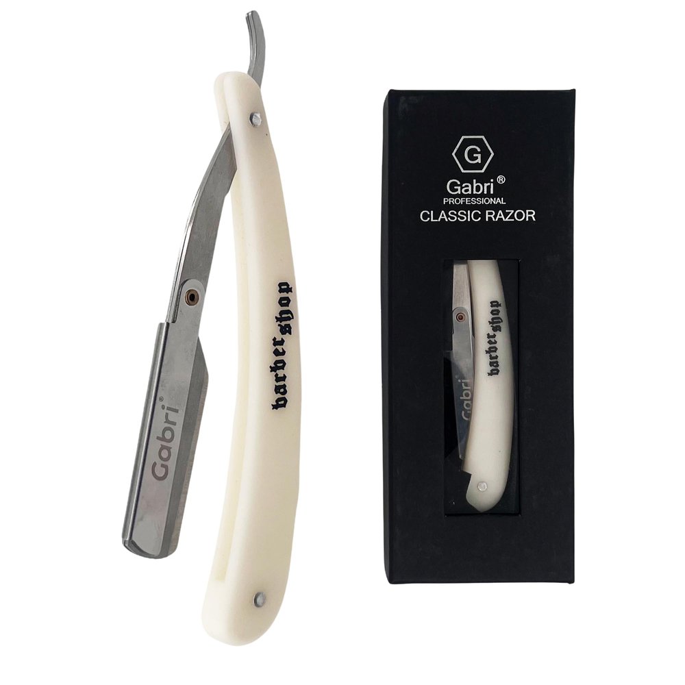 Gabri Folding Cut Throat Razor Authentic - Premium Barber Straight Razor for Men's Shaving - Single Blade Razor (Classic (White))