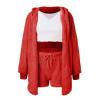 LOIJMK Fleece Pyjamas Short Women's Fluffy Plush Pyjamas Cardigan/Shorts/Crop Warm Tracksuit Warm Winter Hooded Jacket Plain Comfortable Loungewear Set Cuddly Suit Leisure Suit Women's Set 3 Pieces, view 4