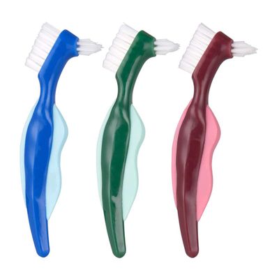 SEWOART Denture Cleaning Brush Set with Double Bristle Heads and Ergonomic Handle for Easy False Teeth Maintenance