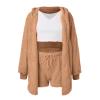 LOIJMK Fleece Pyjamas Short Women's Fluffy Plush Pyjamas Cardigan/Shorts/Crop Warm Tracksuit Warm Winter Hooded Jacket Plain Comfortable Loungewear Set Cuddly Suit Leisure Suit Women's Set 3 Pieces, view 4