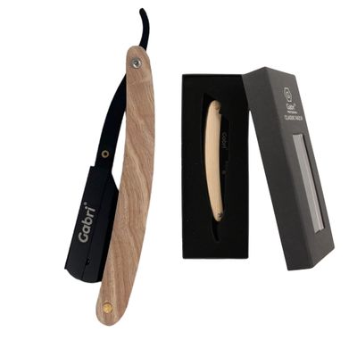 Gabri Folding Cut Throat Razor Authentic - Premium Barber Straight Razor for Men's Shaving - Single Blade Razor (Wood (Natural))