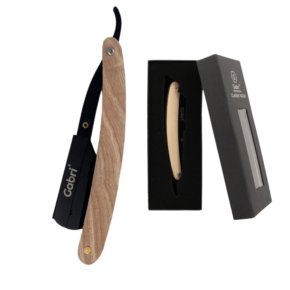 Gabri Folding Cut Throat Razor Authentic - Premium Barber Straight Razor for Men's Shaving - Single Blade Razor (Wood (Natural))