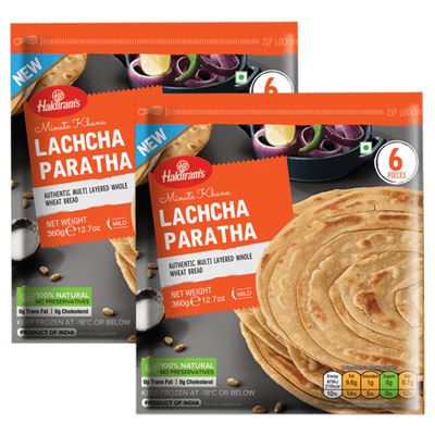 Haldirams Lacha Paratha, Layered Indian Flatbread, Ready-to-Cook Frozen Paratha, 6 Pieces (Pack of 2)