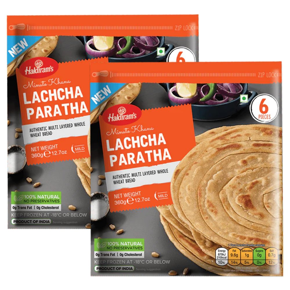 Haldirams Lacha Paratha, Layered Indian Flatbread, Ready-to-Cook Frozen Paratha, 6 Pieces (Pack of 2)