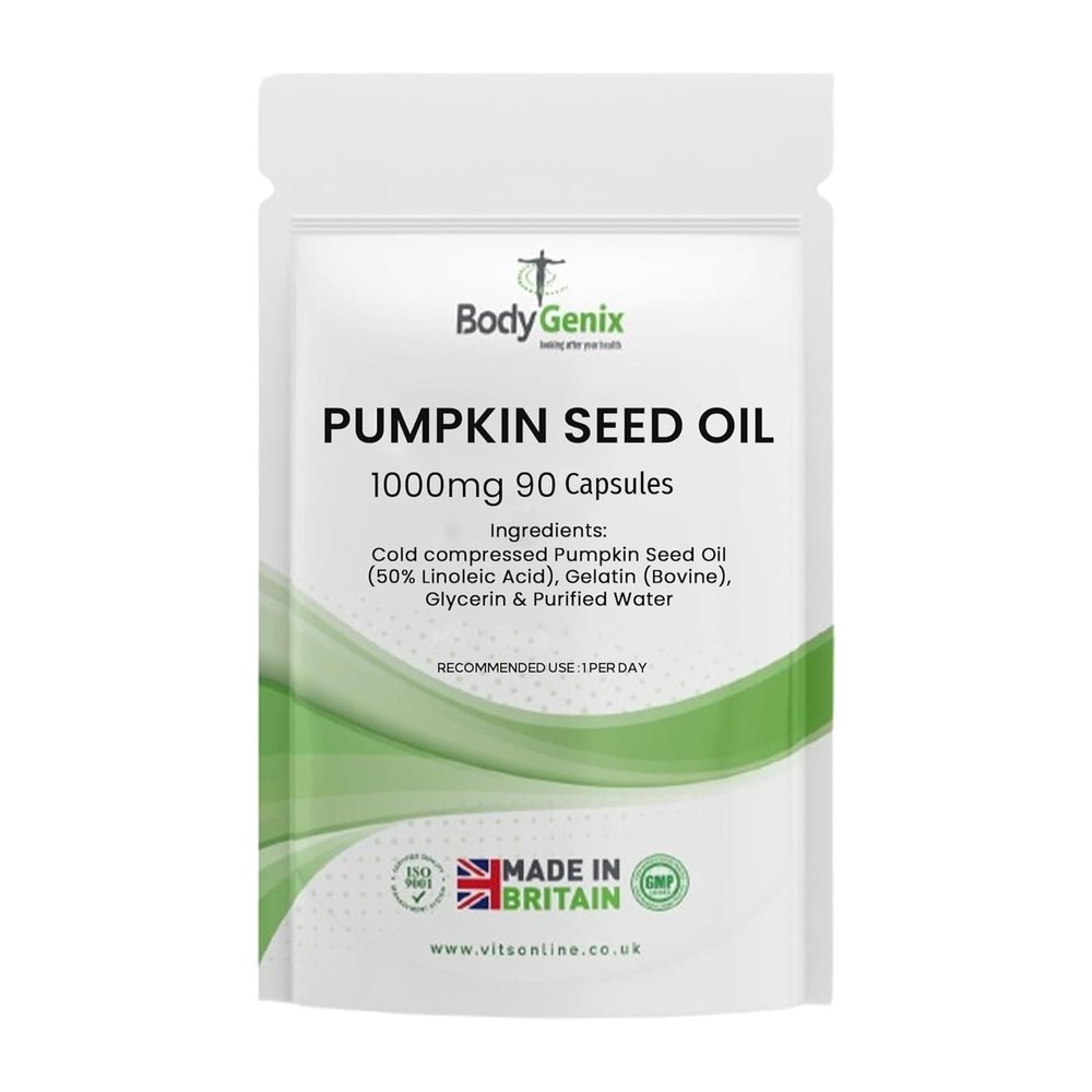 Bodygenix Pumpkin Seed Oil 1000mg Capsules - Anti Inflammatory Skin Health Immune System Heart Wellness Natural Supplement - 90 Capsules 3 Month Supply