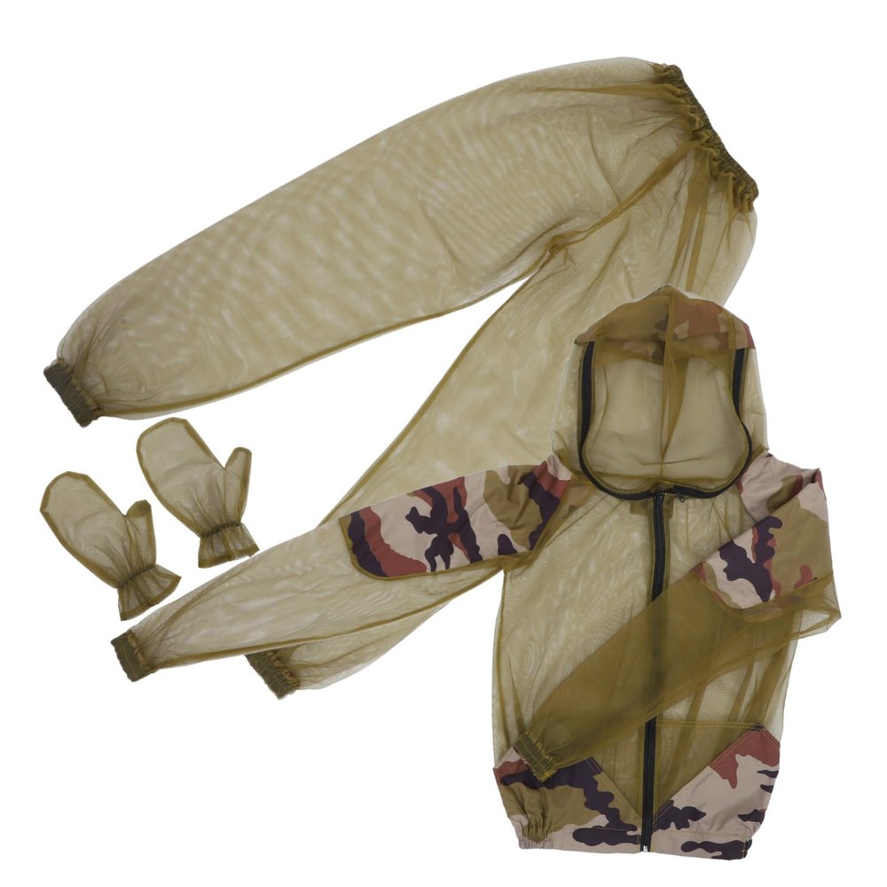 Anneome Outdoor Fishing Suit Set with, Breathable Summer Mesh Beekeeping Clothes and Pants in Green Camouflage, Protective Wear for Camping, Hiking, and Beekeeping