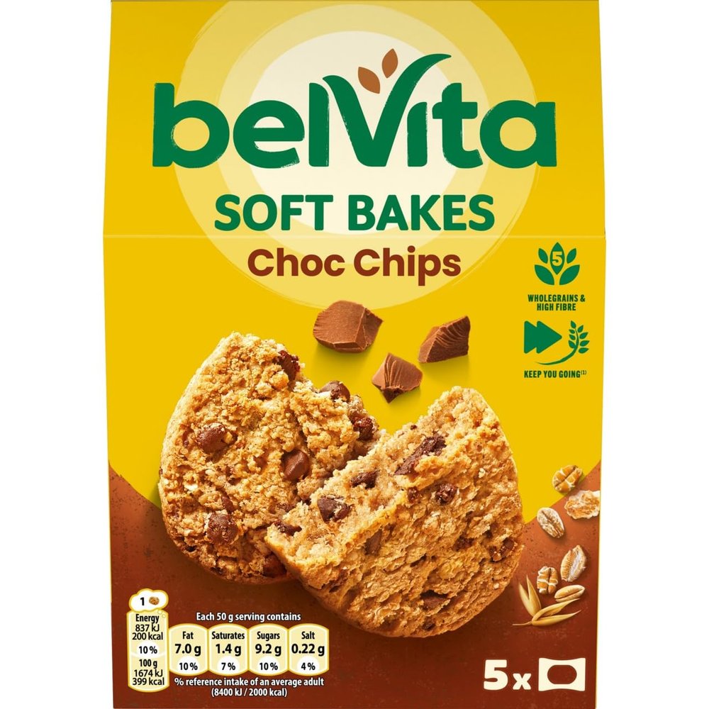 Belvita Soft Bakes Choc Chips Biscuits, Cereal Bars with 5 Wholegrains & High Fibre 250 g (Pack of 1)