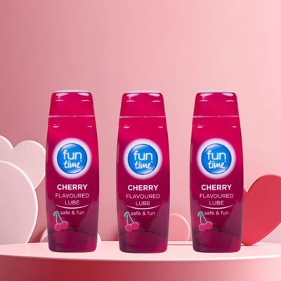 3 x Cherry Flavoured Sex Lube Fun Time Play Lubrication Water Based Lube 75ml