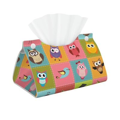 Colorful Patchwork Owls Tissue Box Cover Tissue Box Holder for Living Room Kitchen Bathroom Toilet Table Desk Home Office Countertop Car