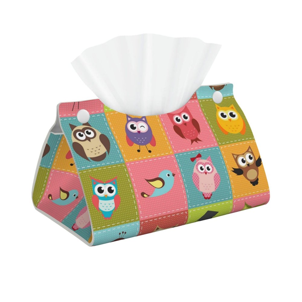 Colorful Patchwork Owls Tissue Box Cover Tissue Box Holder for Living Room Kitchen Bathroom Toilet Table Desk Home Office Countertop Car