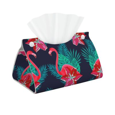Flamingo Birds and Tropical Leaves Facial Tissue Holder Tissue Box Cover, Tissue Box Holder for Bathroom, Desks, Car, Vanity, Night Stands