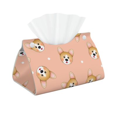Cute Corgi Dog on Light Orange Tissue Box Cover Tissue Box Holder Tissue Box Dispenser for Facial Tissue, Napkins, Dryer Sheets