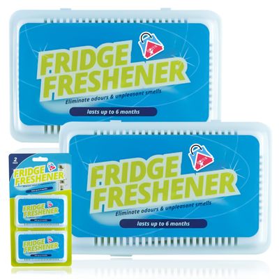 Fridge Freshener 2 Pack Odour Absorber for Refrigerators up to 200L, Deodoriser Remover with Carbon Crystals, Long Lasting Air Freshener for 6 Months, Kitchen & Lunch Bags