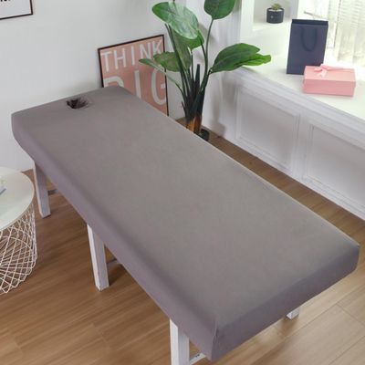 LDLCYCN Waterproof Massage Bed Cover with Face Hole Cooling Thin Spa Massage Table Protective Cover Massage Bed Sheet Cover Elastic Band Edge All-Round Wrap Square Round Head,Gray,185 * 70cm(R)